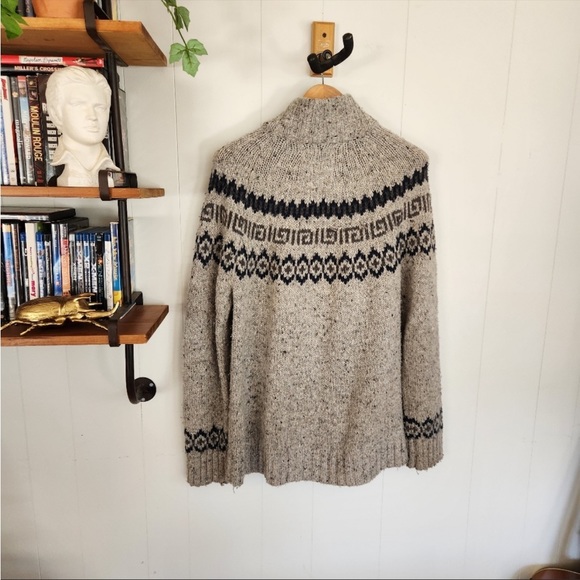 Roots Alpaca Wool Zip Cardigan Sweater Fair Isle Winter Cabin Salt and Pepper - Picture 3 of 3